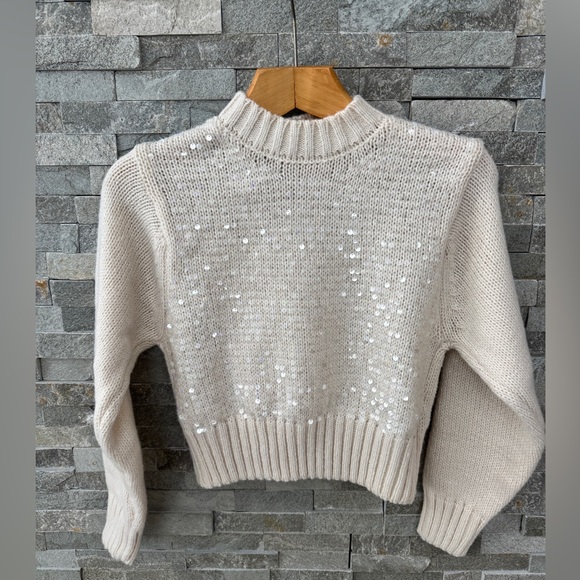 Cream Off White Beige Crewneck Sweater with Sequins XS - Picture 6 of 8
